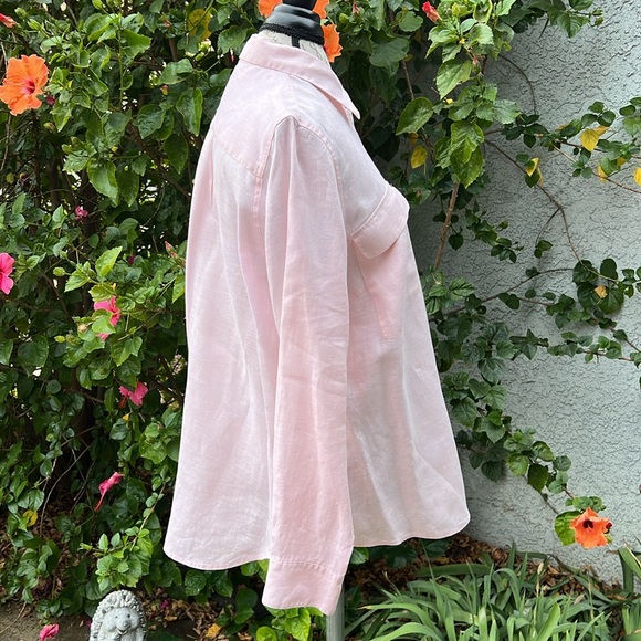 Go Silk 100% Linen Pastel Pink Button Down Blouse Shirt Top Womens XL Pocket Tee - Picture 3 of 8